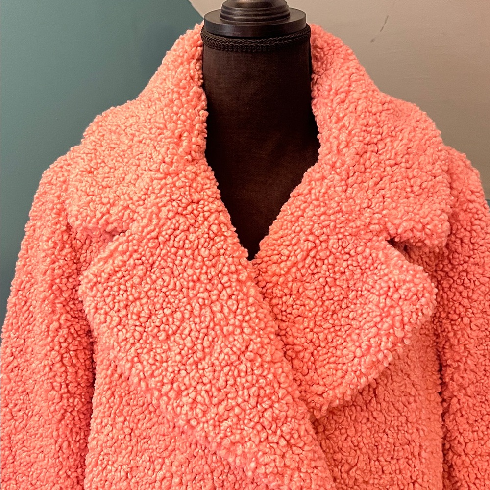 J Crew Pink Double-breasted Teddy Sherpa Topcoat Size Medium - Picture 3 of 16